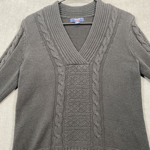 Chaps Womens Black Cable Knit Pullover Sweater Classic V-Neck Size Medium - Picture 6 of 9
